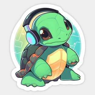 Green Turtle with Headphones Sticker